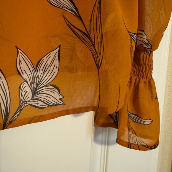 A New Day Mustard Floral Sleeve Blouse/ Sheer - Picture 6 of 10